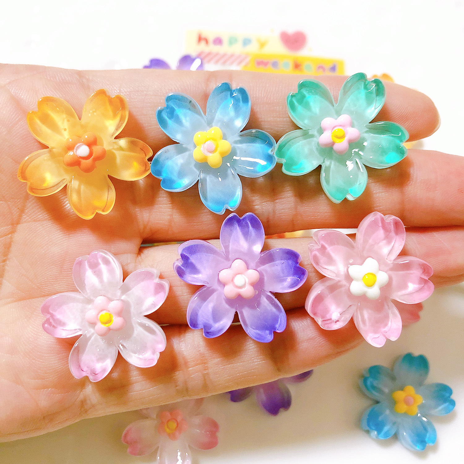 Serie de flores luminosas accesorios de material de resina bricolaje horquilla accesorios para el cabello refrigerador pegatina decoración doble color Flor al por mayor