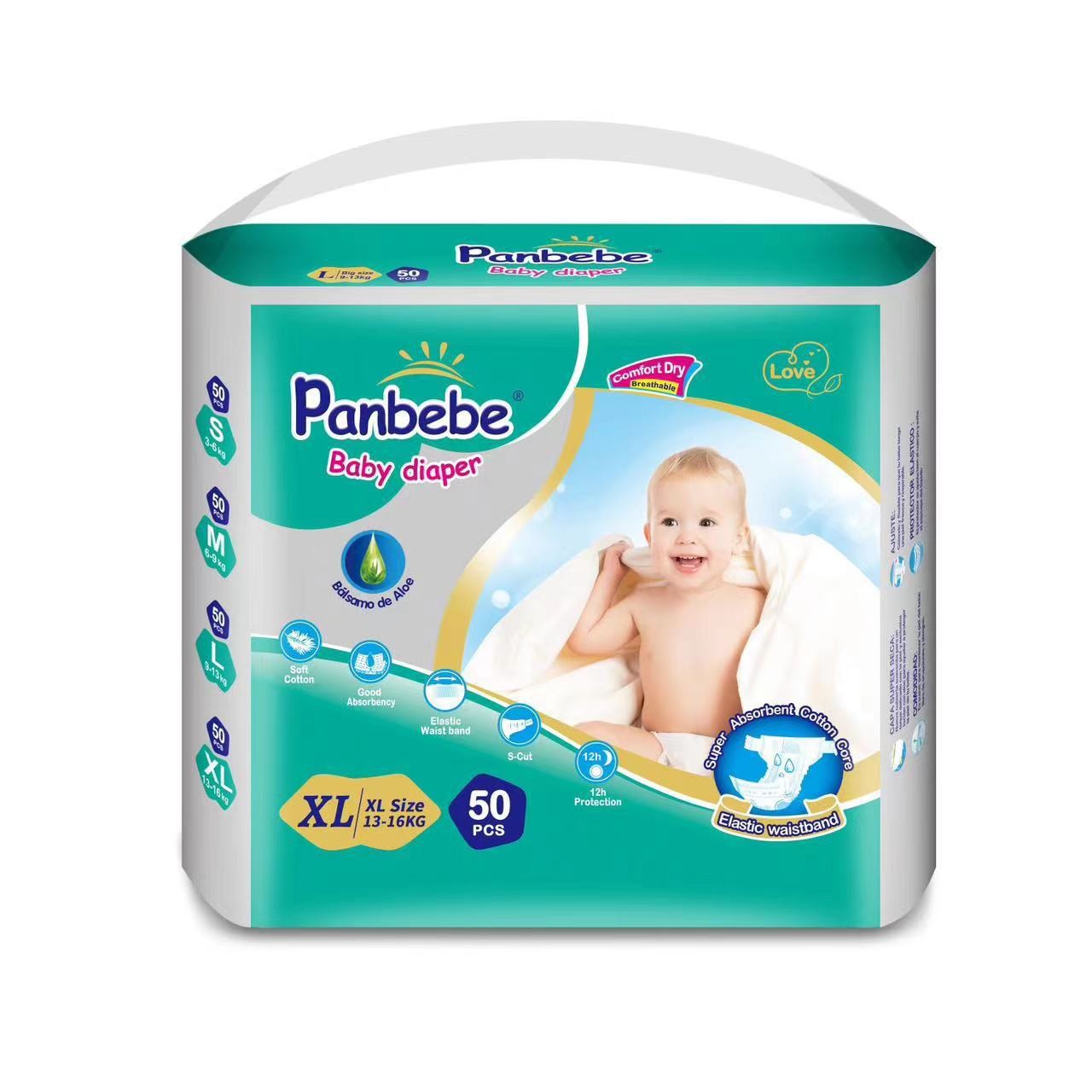 Source Manufacturer Produces Panbebe Baby Diapers 50 Pieces Packaged Newborn Kidsren's Diapers Wood Pulp Thickeneded Large