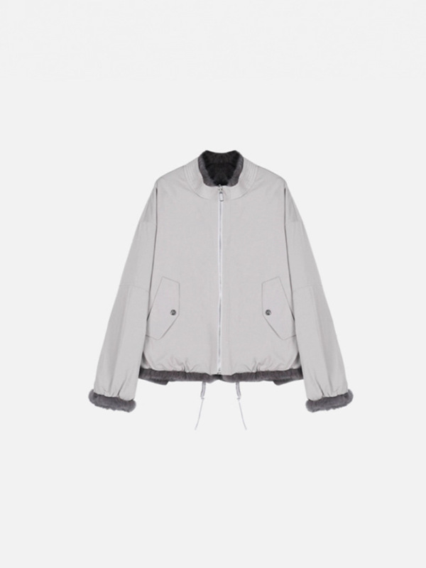 休闲两面穿短款皮草派克服冬季新款女士兔毛皮草外套保暖毛毛外套|undefined