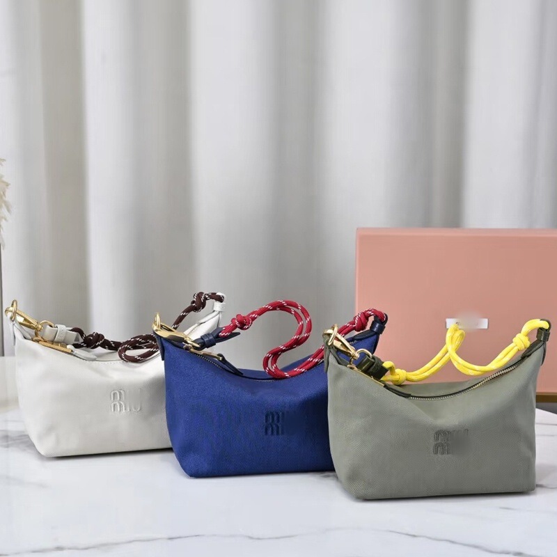 Miu Miu New Style Surf Rope Underarm Lunch Box Bag Canvas Casual Fashion Single Shoulder Crossbody Commuter Dumpling Bag Women's Bag