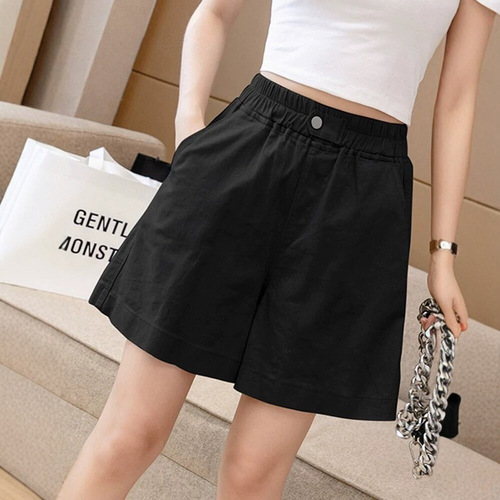 Pure cotton elastic shorts for women's outer wear summer thin 2026 new high-waisted hot pants to show slimming and wide-leg quarter pants