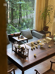 ✅ New Chinese Style Black Walnut Tea Table Light Luxury Arhat Couch Combination Song Dynasty Aesthetic Solid Wood Tea Table Tea Table
