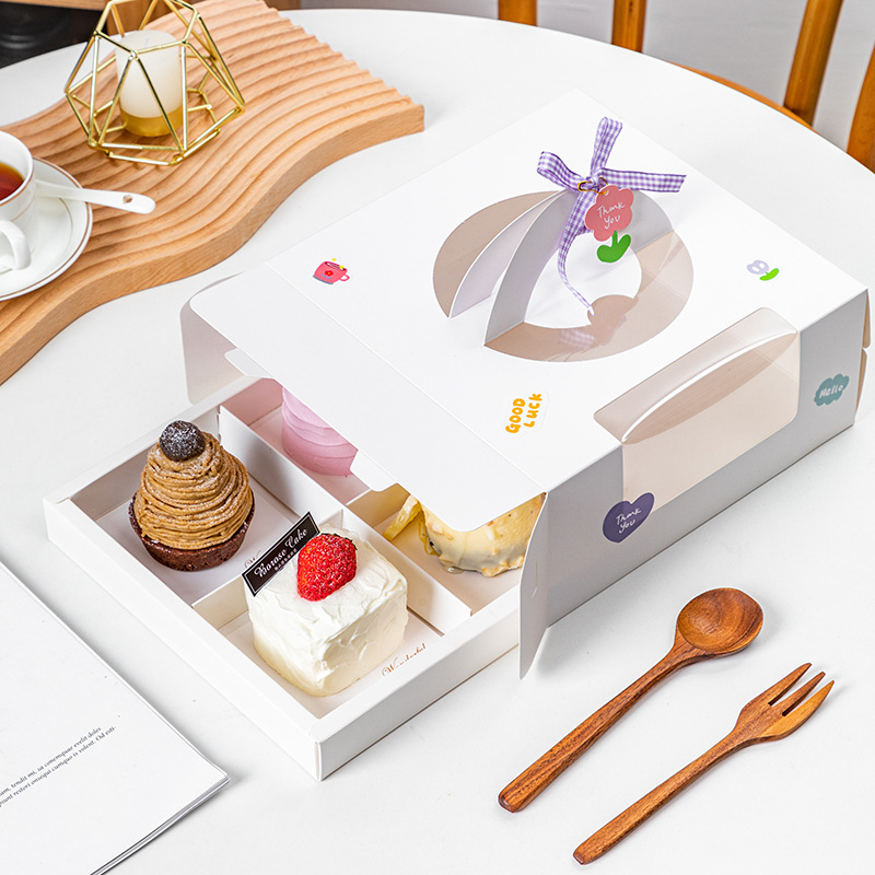 四宫格蛋糕盒2寸泡芙盒子手提盒4格法式慕斯蛋糕下午茶甜品打包盒