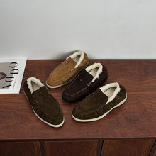 2025秋冬新款女鞋小众加绒保暖平底乐福鞋毛毛鞋豆豆鞋棉鞋单鞋女