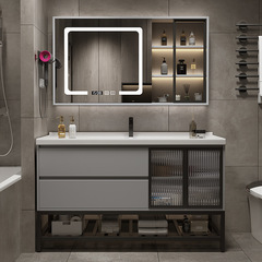 Light luxury solid wood smart bathroom cabinet combination toilet washbasin sink bathroom cabinet integrated ceramic vanity