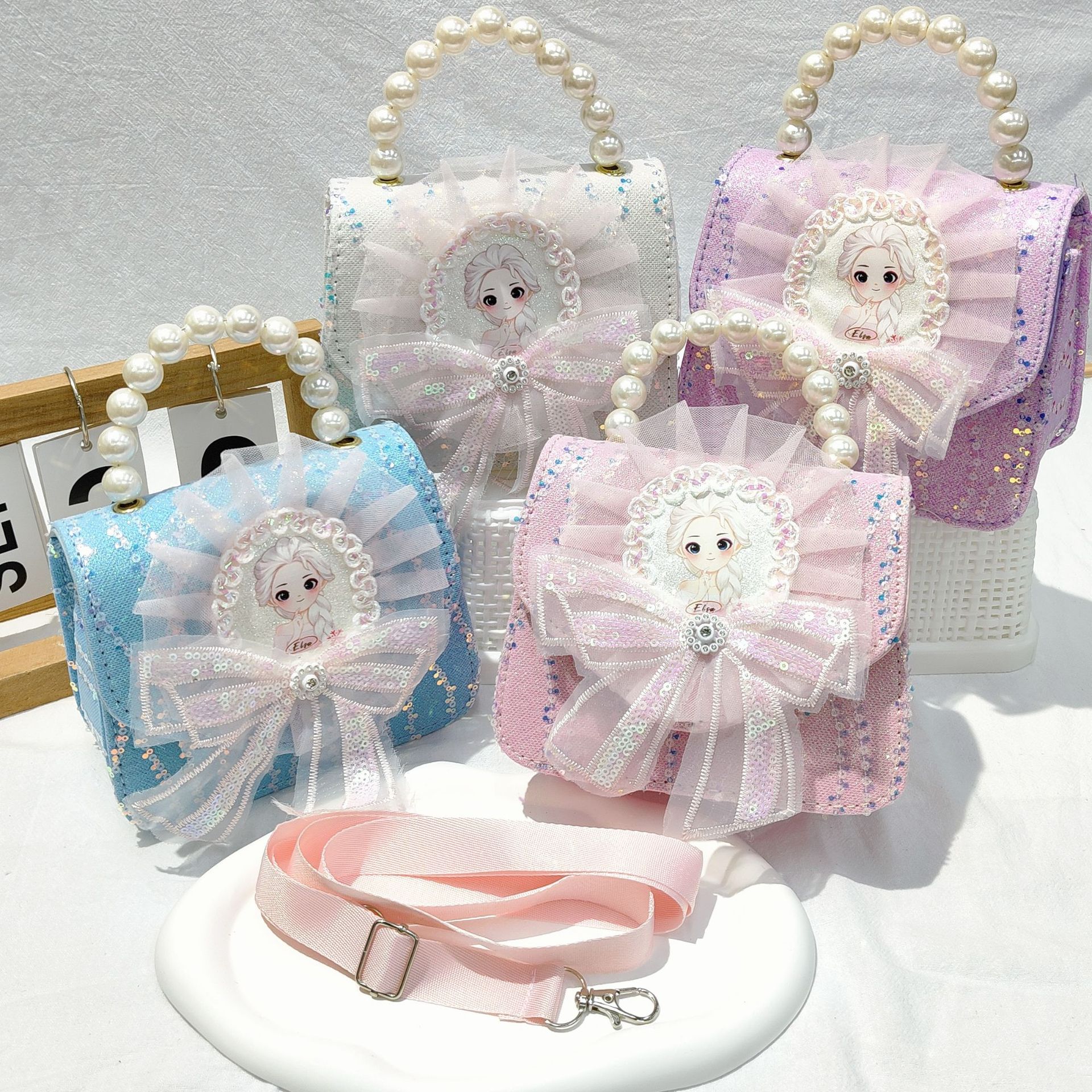 Bolso de arco para niños bolso de rosa de verano bolso de mochila para chicas bolso de princesa de perla pequeña bolsa de cambio de viento fragante