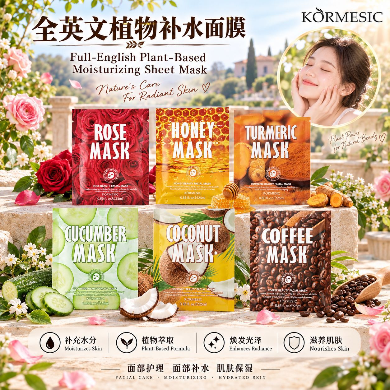 Kormesic All-English Facial Mask Patches in Individual Packaging Cross-Border Foreign Trade Manufacturer Wholesale