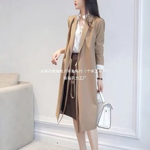 2025春季新款中长款卡其色职场OL气质干练通勤精纺系带风衣女外套