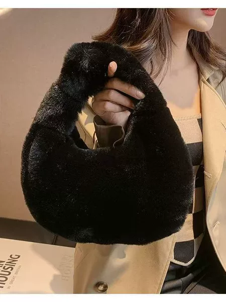 New High-End Shoulder Bag, Portable Dumpling Bag, Plush Bag, Autumn and Winter Women's Bag, Fashionable Mobile Phone Bag, Versatile Furry Bag