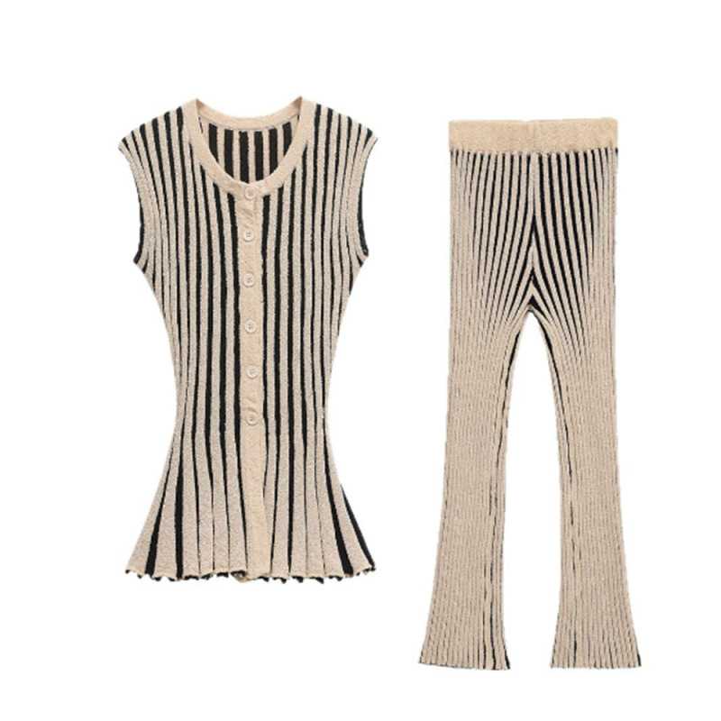 Pb&Za Women's 2025 Summer New Style Striped Cut Knitted Jacket 8779154 Casual Pants 8779189