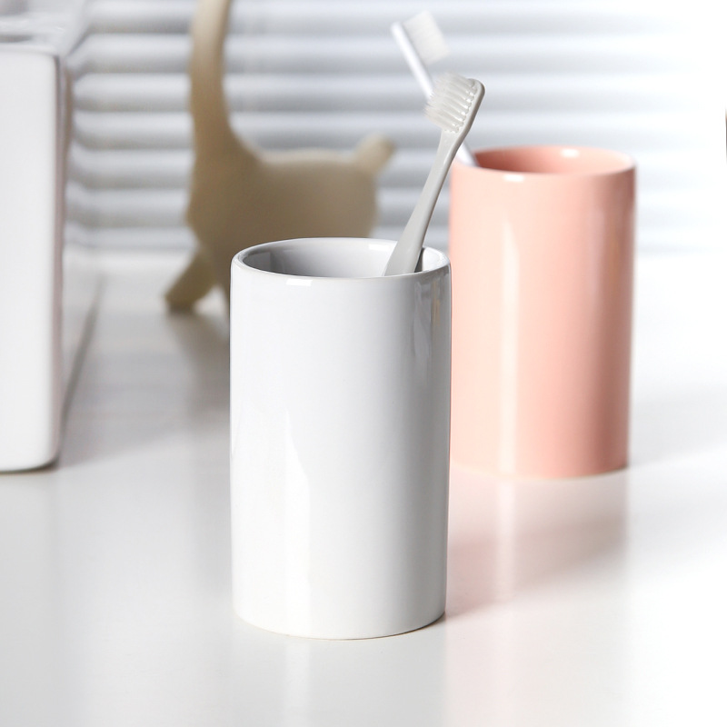 Vaso simple para enjuague bucal, vaso de cerámica, soporte para cepillo de dientes, vaso de agua para parejas, vaso cilíndrico, vaso para enjuague bucal para uso en hoteles y en el hogar
