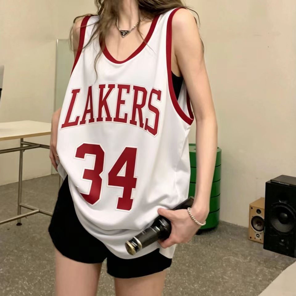 Summer women's sports basketball tank top, polyester, quick-dry, loose, sleeveless jersey, street style, printed tank top for outdoor wear