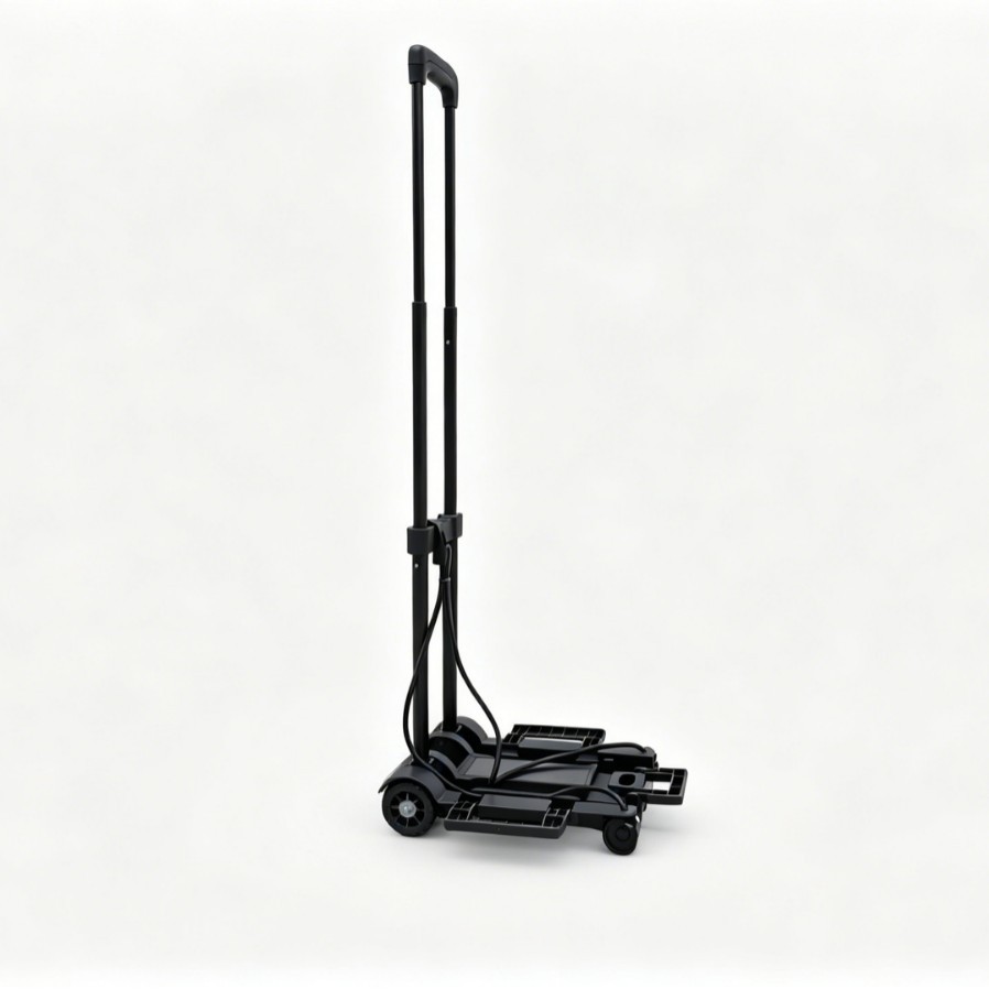 Carrito plegable negro para arrastrear a mano, carrito de equipaje, carrito de compras, carrito de puesto de mercado, uso comercial.