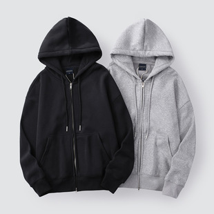 American-style heavy grain velvet coat men's autumn and winter fleece-lined thick warm zipper cardigan casual solid color hooded sweater