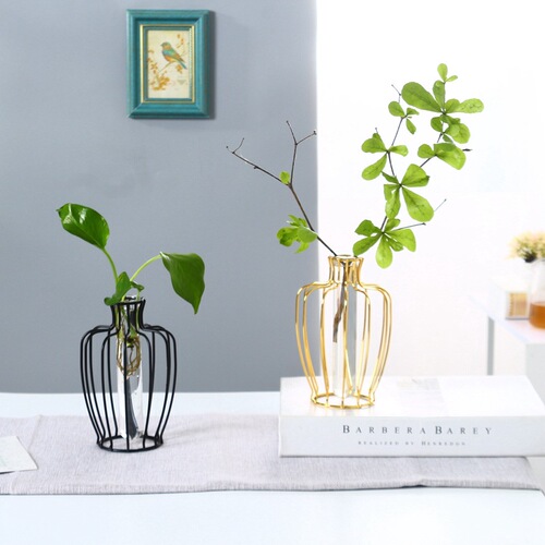 Creative metal electroplated metal glass hydroponic vase living room dining table iron vase decoration home flower vase
