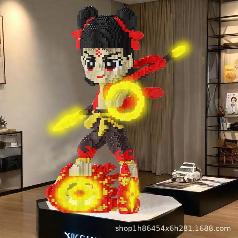 Nezha Ao Bing ビルディングブロックパズル 6 ～ 12 歳用、発光小粒子、組み立てが難しい子供用知育玩具の装飾品|undefined