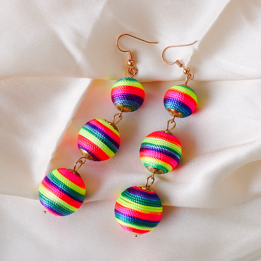 50006 New Cross-Border Bohemian Ethnic Earrings Winding Ball Earrings Wax Ball Earrings Factory Dire