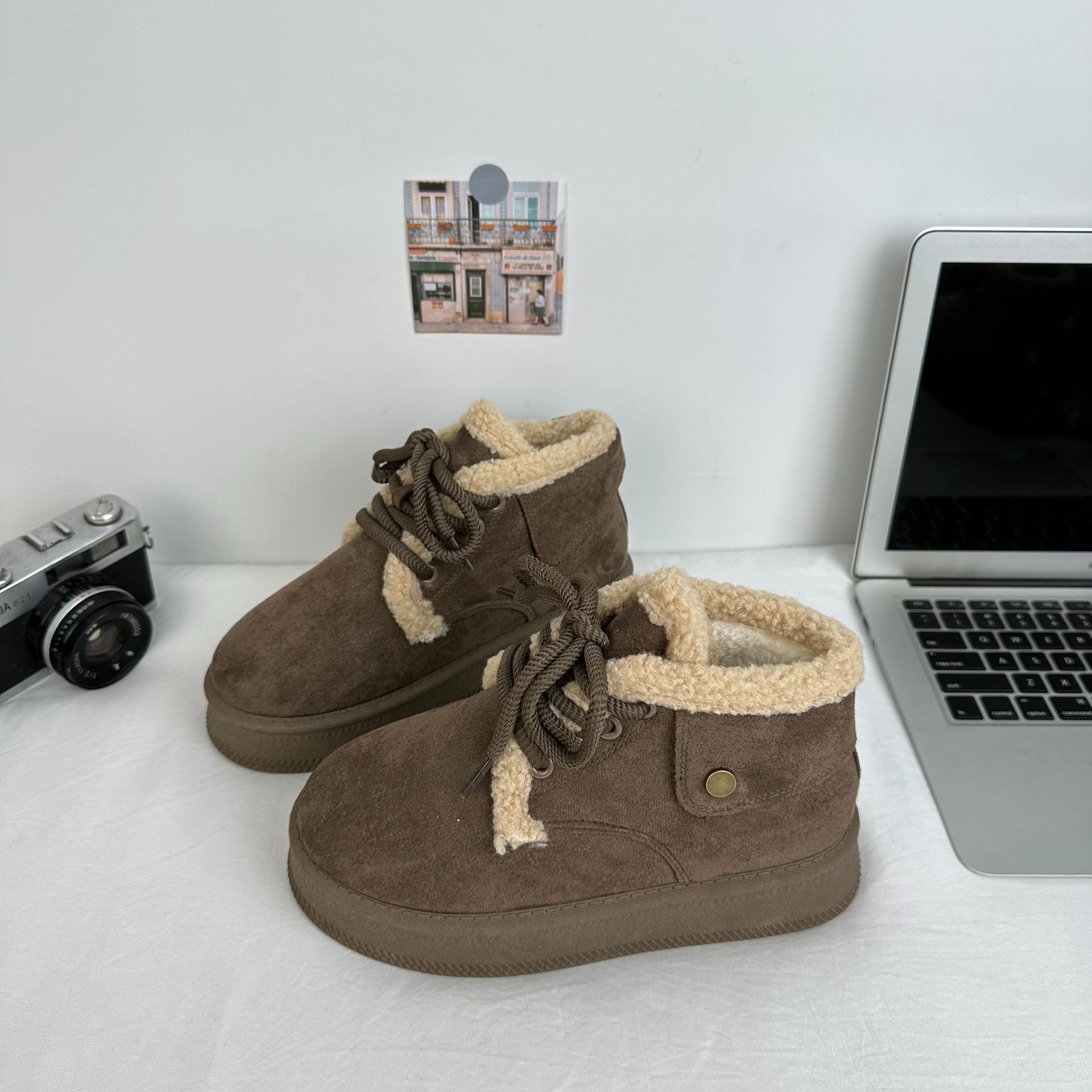 Yuanbo 2024 estudiantes de invierno zapatos de nieve de todo fósforo ropa exterior de mujer estilo coreano zapatos de algodón de lana gruesa zapatos de algodón cálido de tubo medio image 4