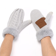 触屏针织毛线包套男女冬季户外防风保暖成人连指加绒贴皮防滑手套