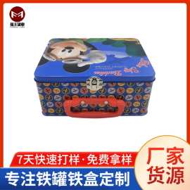 定制批发马口铁手挽罐翻盖长方形午餐盒带手提米老鼠玩具礼品铁盒