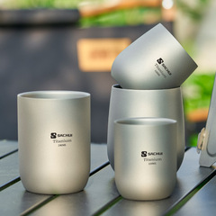 二層チタンカップ屋外ピクニック食器無柄携帯キャンプ超軽量純チタンカップ水カップオフィスコーヒーカップ