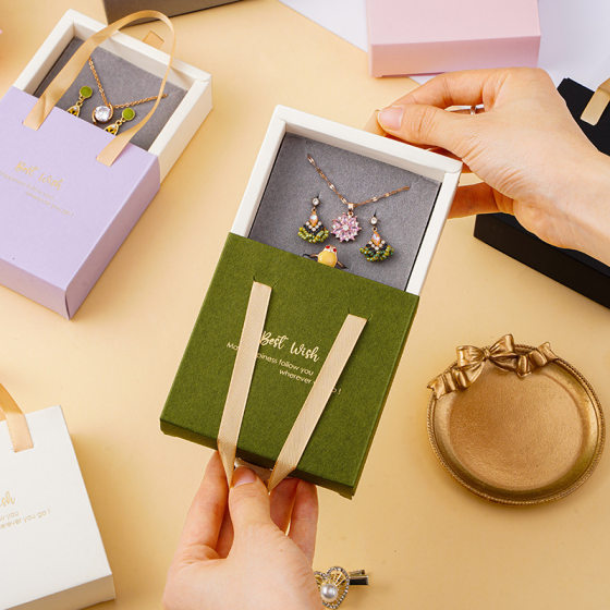 Portable Drawer gift box necklace earrings ring bracelet box jewelry packaging box earrings storage jewelry soft box