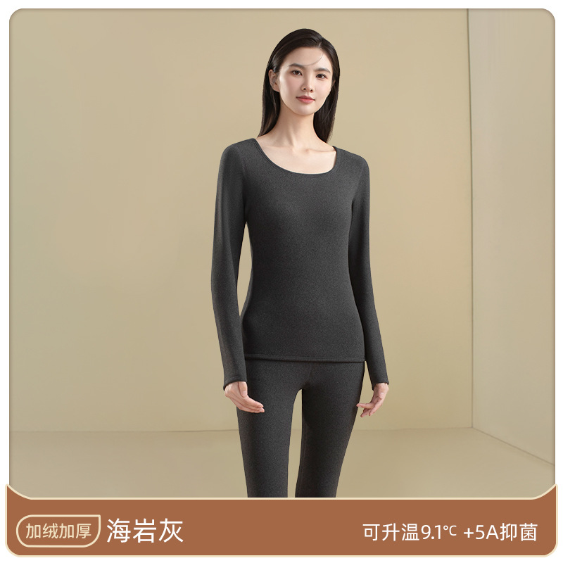 Ropa interior térmica de las mujeres de terciopelo forrado de lana gruesa camisa de fondo sin costura calefacción súper gruesa polar ropa de otoño pantalones largos traje de invierno