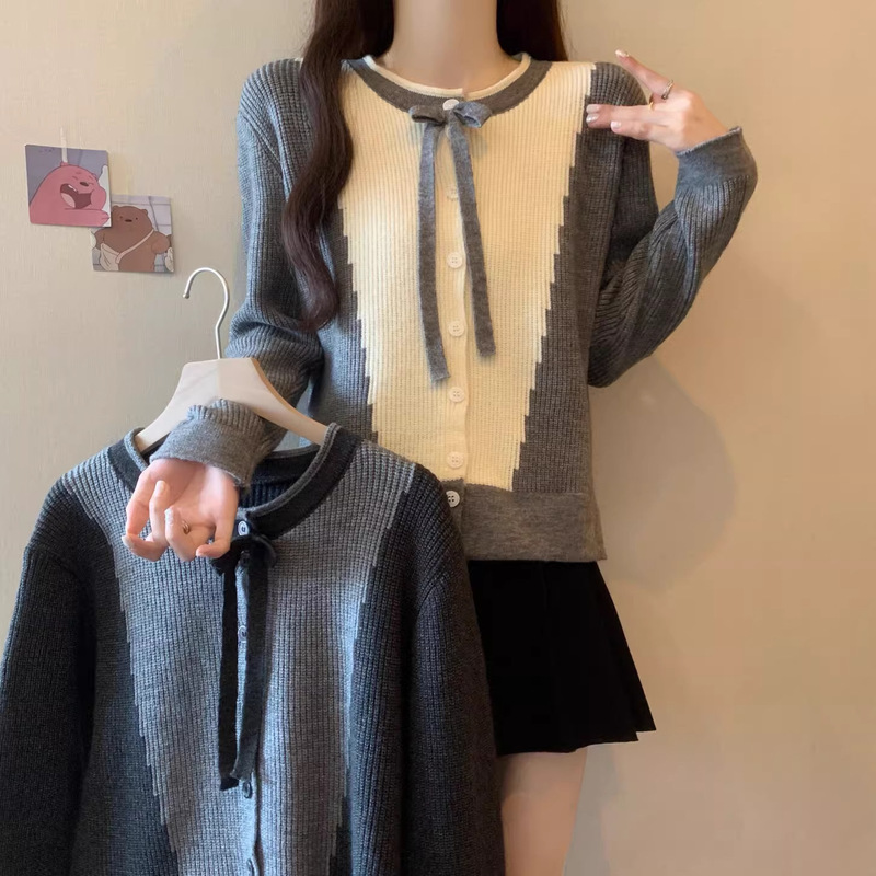 Special offer [official map] unique design contrast color sweater jacket autumn and winter new thick long sleeve sweater