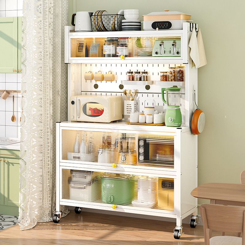 K9HX批發廚房洞洞板置物架餐邊櫃多功能收納櫃電器落地微波爐櫥櫃