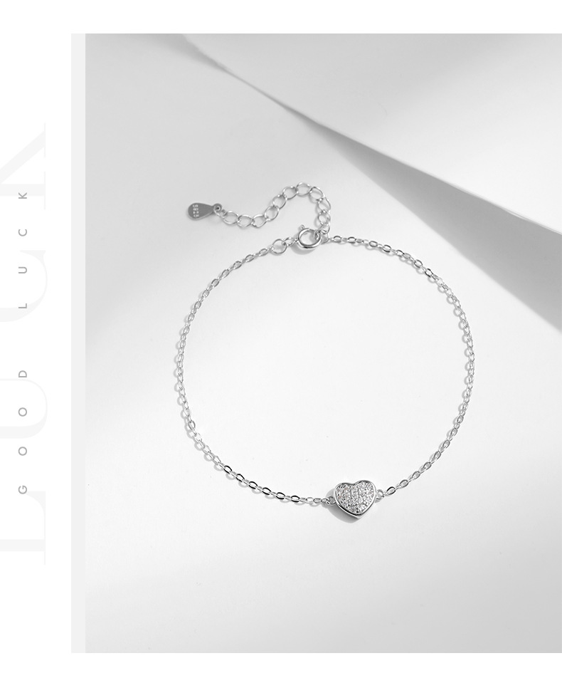 Zircon Inlay Material Bracelets Classification 925 sterling silver Chain Material 1 Piece 925 Sterling Silver Heart Shape 925 Sterling Silver Cable Chain Bracelets