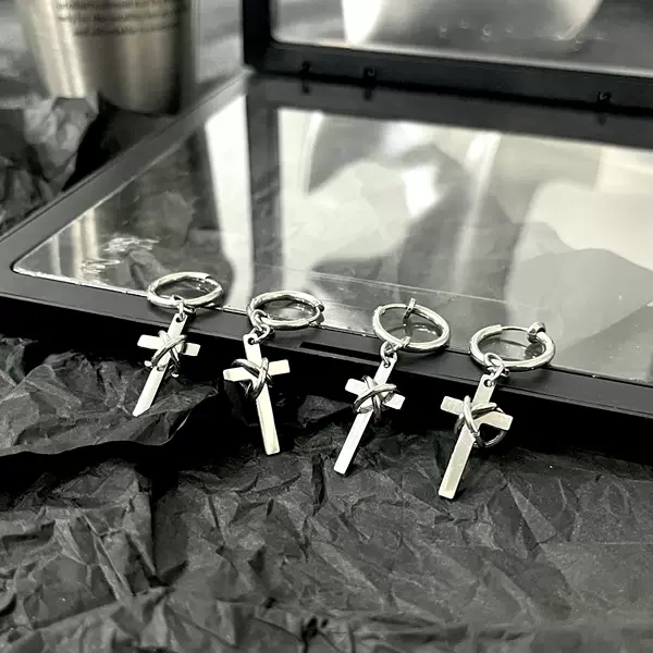 New Style Winding Cross Earrings for Men, Stainless Steel Ear Accessories, Ear Clips for Women, Niche Design Ear Clips, High-End Accessories