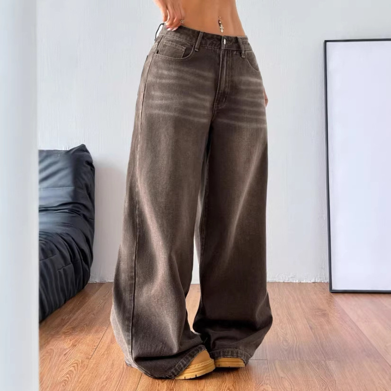 2026 Women's Casual Loose Washed Wide-Leg Jeans ​ ​ Pants, Retro Style, Street Style, Western Style Women's Clothing