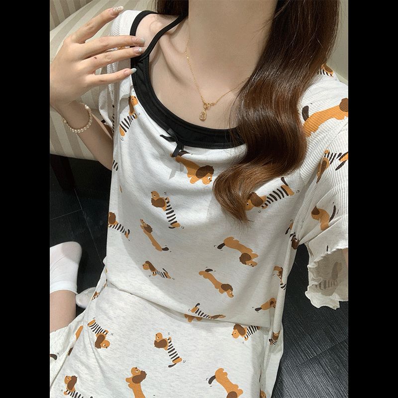 Pijamas con almohadilla para el pecho para mujer verano 2025 nuevo estilo modal delgado camisón suelto de manga corta servicio a domicilio celebridades de Internet estilo caliente