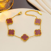 Double-sided golden design necklace stainless steel handmade, four-leaf clover, 15mm, light luxury style