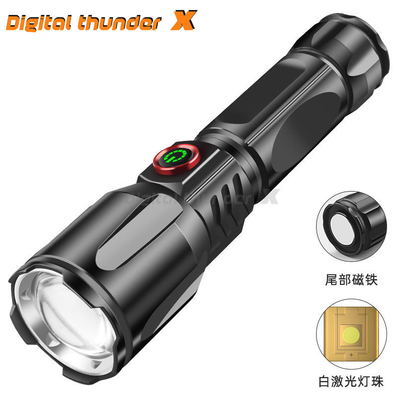 Nuevo blanco linterna láser recargable largo tiro km iluminación al aire libre linterna multi-función linterna
