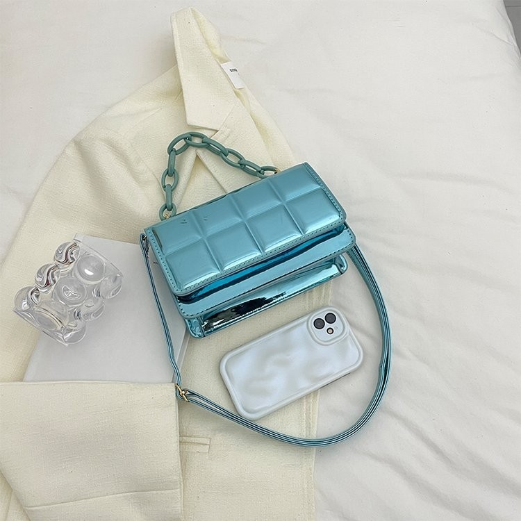 腋の下包2023秋の新型女性磁気ボタン包漆皮包方眼紋腋の下包ドーパミン色ファッションネット|undefined