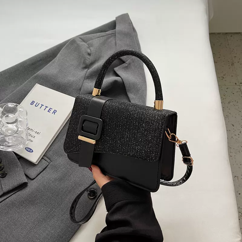 气质简约亮皮女包ins皮带精美单肩包手提包纯色时尚腋下包斜跨包