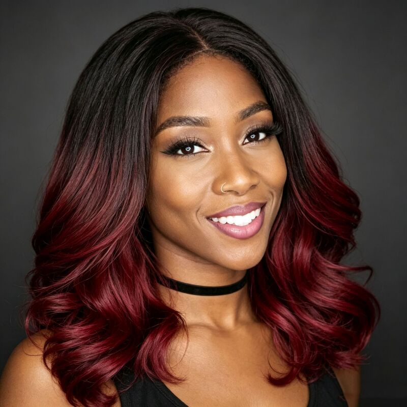 Halloween cosplay wig, European and American style, burgundy gradient color, middle-parted long curly hair, large waves, synthetic fiber full wig Halloween cosplay wig, European and American style, burgundy gradient color, middle-parted long curly hair, large waves, synthetic fiber full wig
