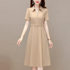 真丝衬衫连衣裙女夏季2025新款轻奢高级感小个子妈妈收腰显瘦裙子