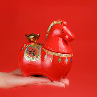 马年陶瓷茶叶罐摆件创意陶瓷饰品马上有钱收银台店铺开业家居礼品