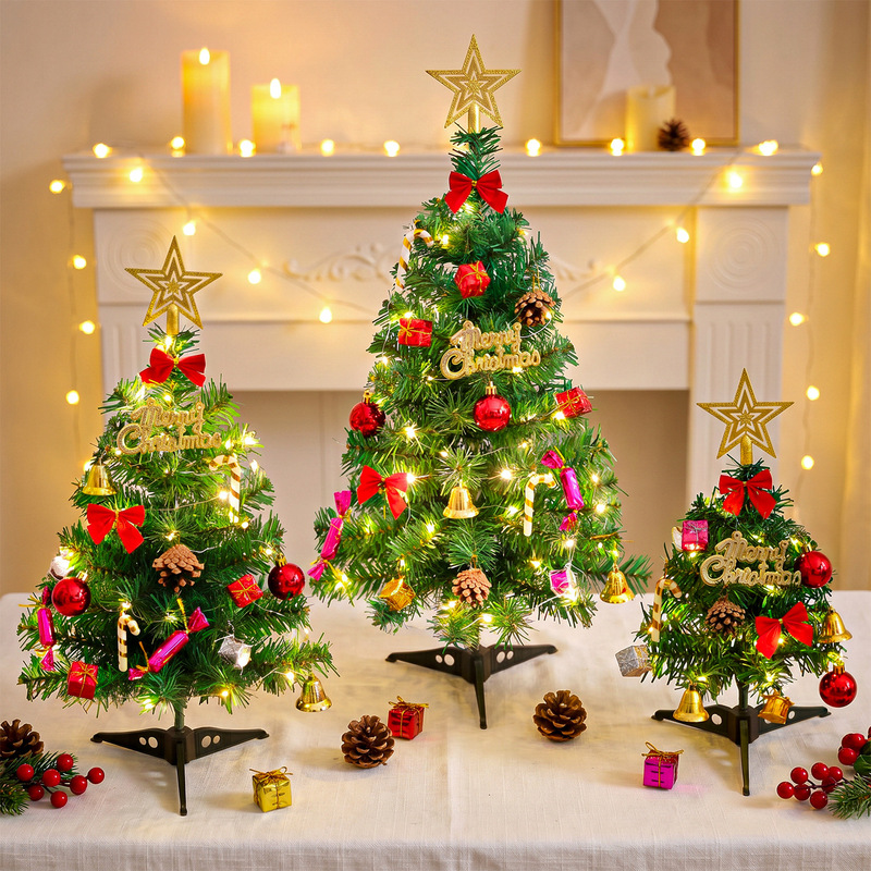 Christmas Tree Manufacturer Direct Sales Encrypted Pvc Simulation Mini Small Set Tabletop Folding Arrangement Christmas Decorations