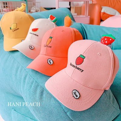 HD4498A03 Korean Edition ins Cartoon fruit letter Embroidery lovely children sunshade Cap go out Baseball cap