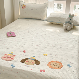 Cartoon Towel Embroidered Washed Cotton Bed Cover Three-Piece Set 2025 New Home Tatami Kang Cover Single Piece Quilted Bed Bed Sheets