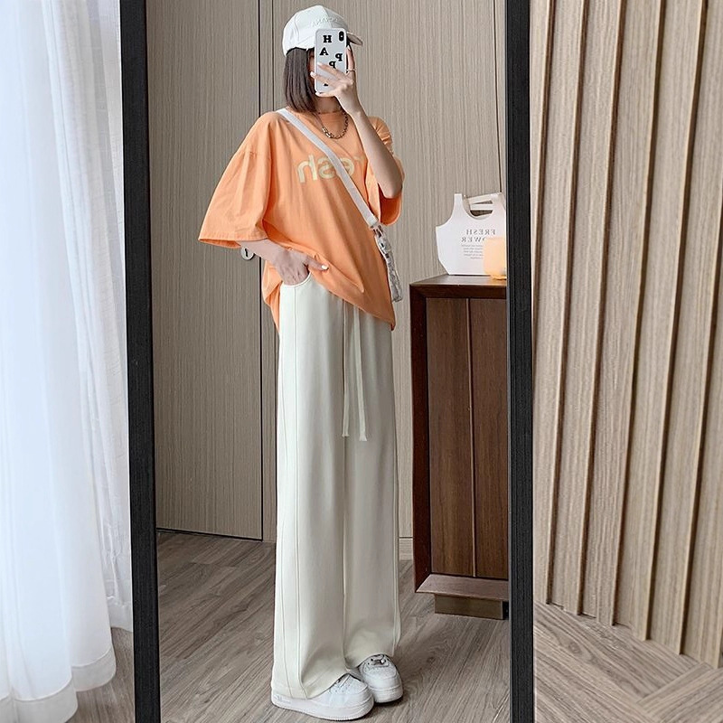 批发纯色香蕉运动裤阔腿裤女春秋新款高腰垂感宽松直筒休闲卫裤潮|undefined