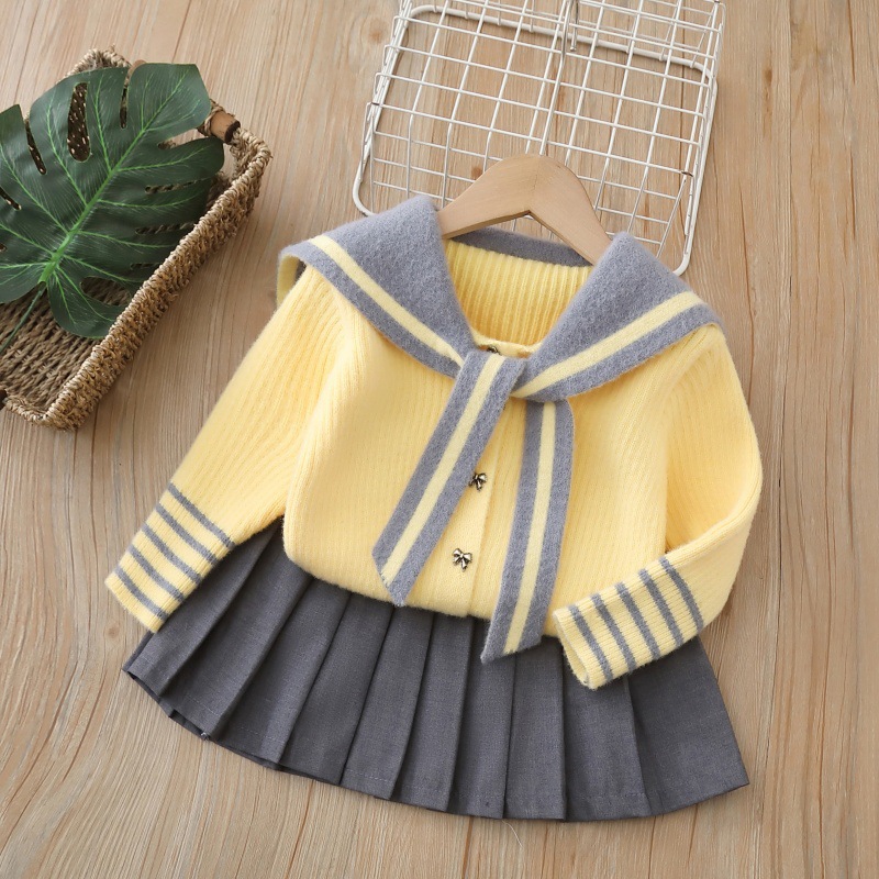 Girls' Autumn and Winter New Jk Suit 2025 Preppy Style Two-Piece Set Little Girl Sweater Cardigan Suit