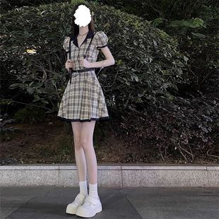2024 New Arrival School Style Plaid Dress Women's Summer Niche Design Sense Short Dress Princess Dress