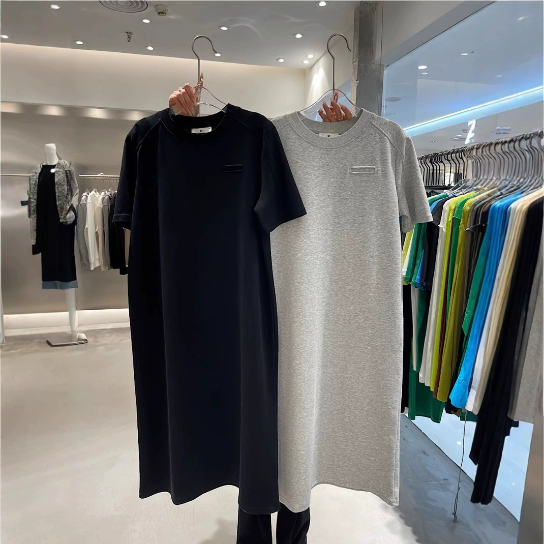 Южная Корея Донгдэмун 2023 летний новый поддельный карман дизайн чувство средней длины футболка юбка женская повседневная платье с короткими рукавами