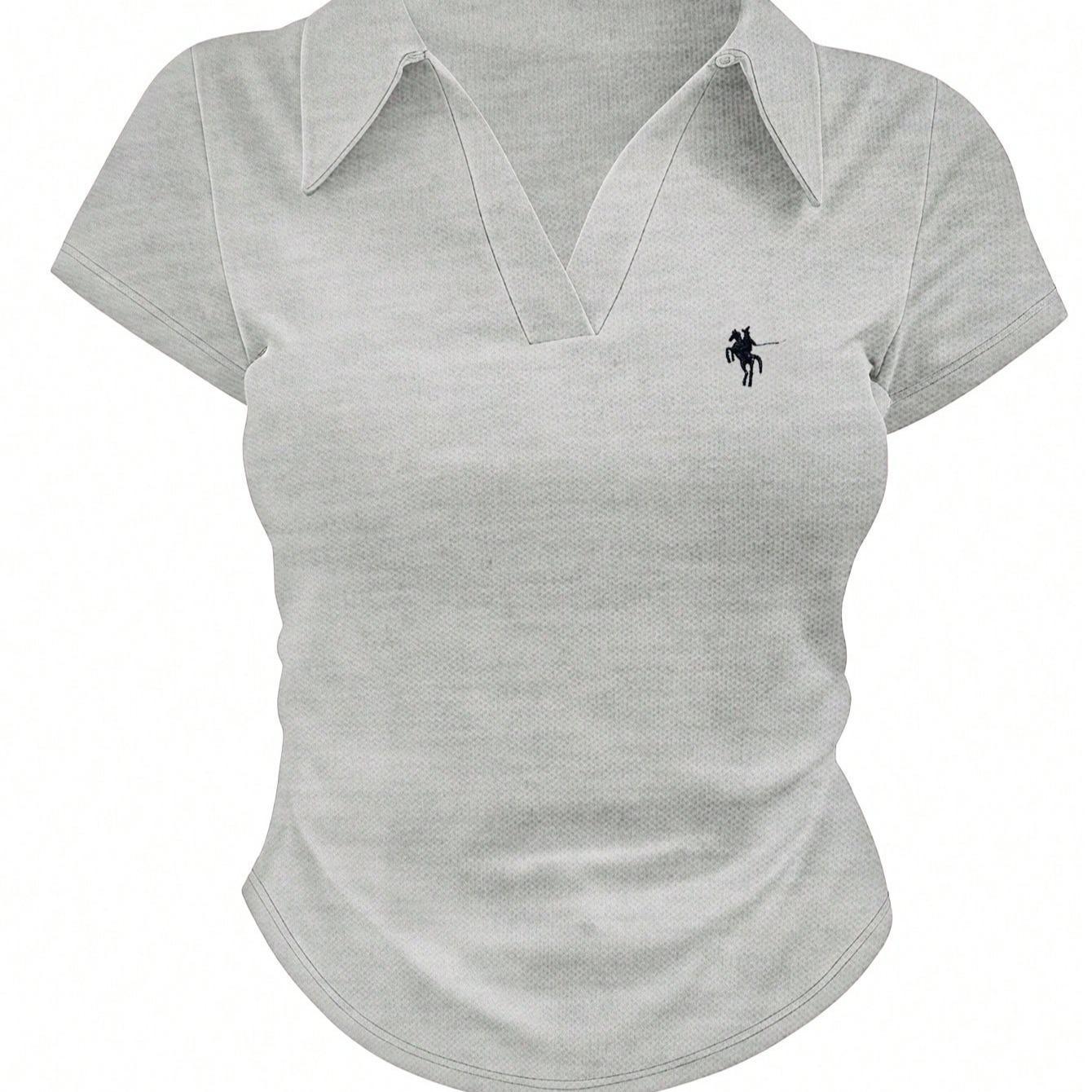 Slim Fit Women's Polo Shirt Collared Solid Colour Equestrian Top_voghion.com