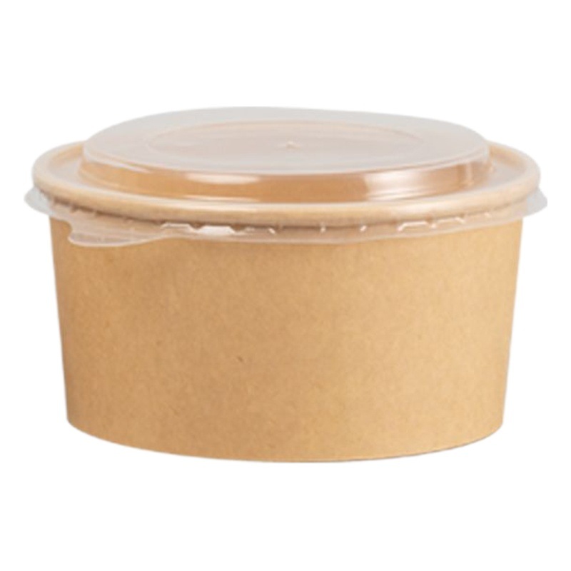 Personalizado al por mayor desechable de papel Kraft redondo tazón de papel ensalada caja de almuerzo para llevar caja de embalaje caja de almuerzo de sopa de papel personalizado