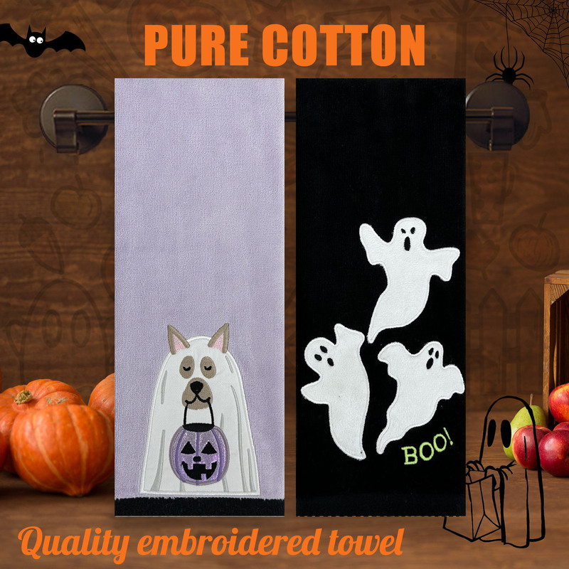 Halloween Ghost Large Towel Soft and Absorbent Thickeneded European and American Holiday Embroider Cotton Towel 70*45